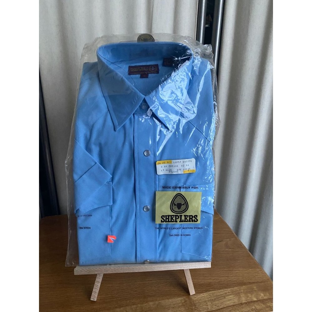 NWT Sheplers Light Blue Dress Shirt Size 16 Pearl Snaps